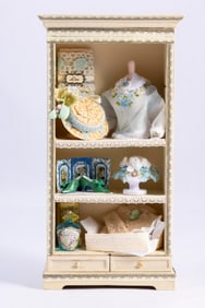Decorated Ladies Sewing Cabinet with Bust, Hat & Notions by Small Sea Museum