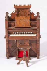 Warren Dick Carved Pump Organ with Stool