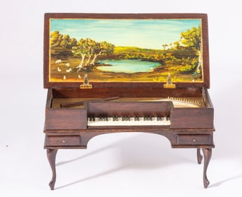 Hand Painted Ralph Partelow Clavichord with Painting of Landscape & Pond
