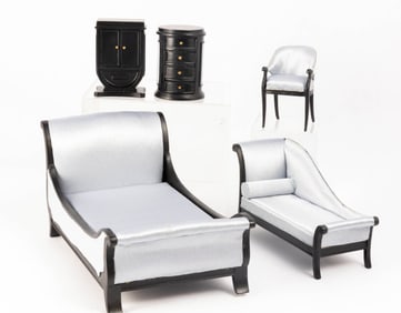 Black & Silver/Blue Art Deco Bespaq Furniture Assort of 5 Pieces