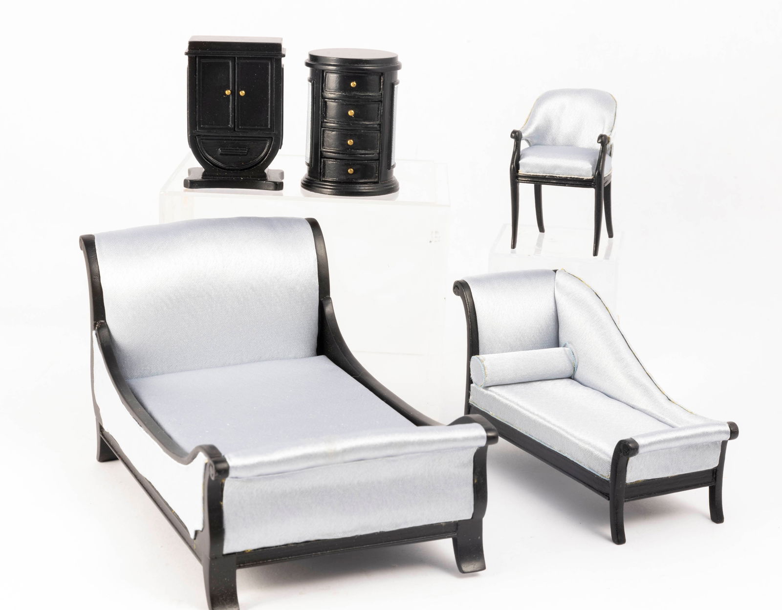 Black & Silver/Blue Art Deco Bespaq Furniture Assort of 5 Pieces (1 of 7)