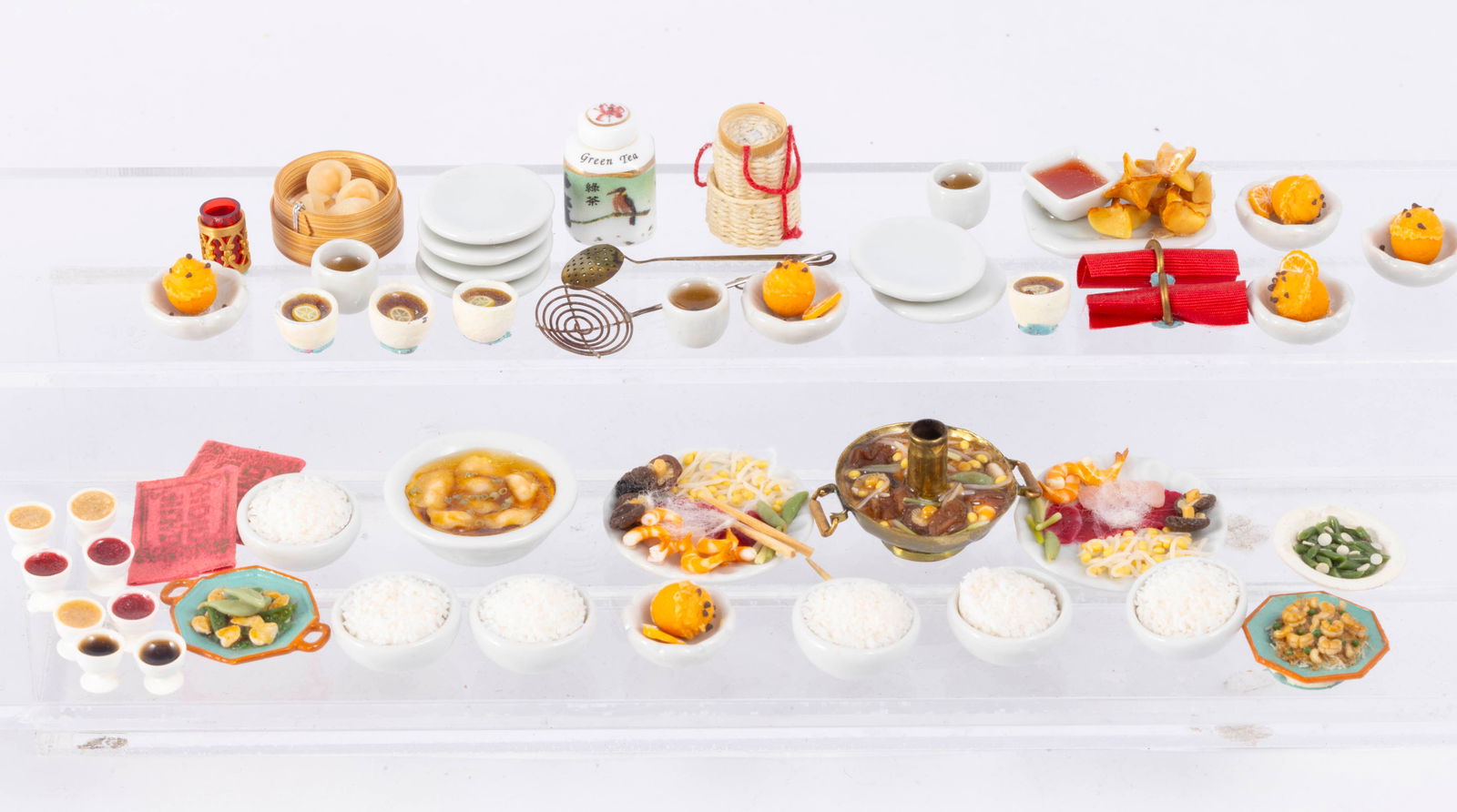 Large Assortment of Asian Foods with Dips & Bowls of Rice - Some by Kiva: Assortment of Asian foods, tea, dumplings, bowls of rice, some by Kiva, all assorted, large assortment of Asian foods.