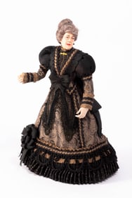 Hand Sculpted Older Woman Doll in Striped Dress