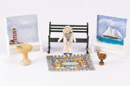 1:24 Half Inch Scale Nautical Lot with Paintings & 1/2" Sailor Doll