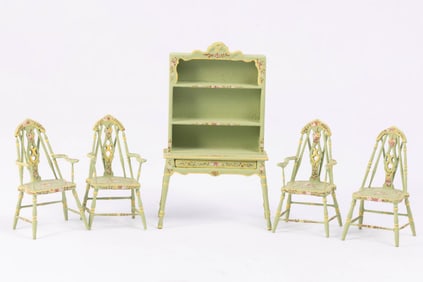 1:24 Scale Painted Green Hutch & 4 Chairs by Bespaq -
