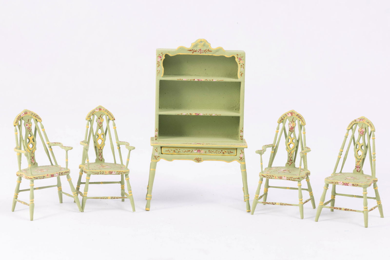 1:24 Scale Painted Green Hutch & 4 Chairs by Bespaq - (1 of 7)