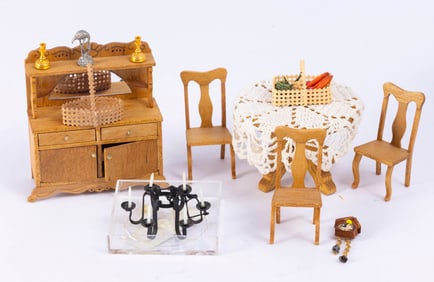 1:24 Half Inch Scale Colonial Kitchen with Black Metal Chandelier