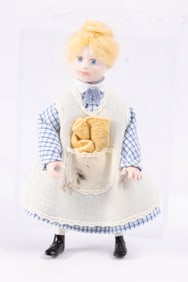 Handmade Doll in Blue Checkered Dress with Apron