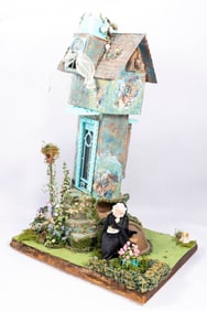 Sculpted Old Lady Doll in Shoe with Beautiful Handmade Flowers