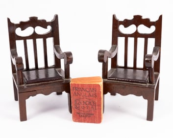 Doll Scale Antique Living Room Fireplace with 2 Chairs & Book
