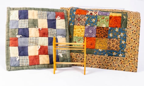 Quilt Rack wih Two Handmade Quilts