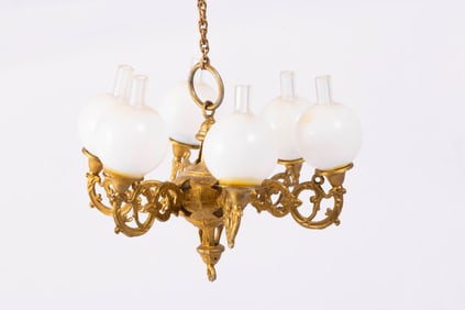 Antique Chandelier with Six Glass Shades