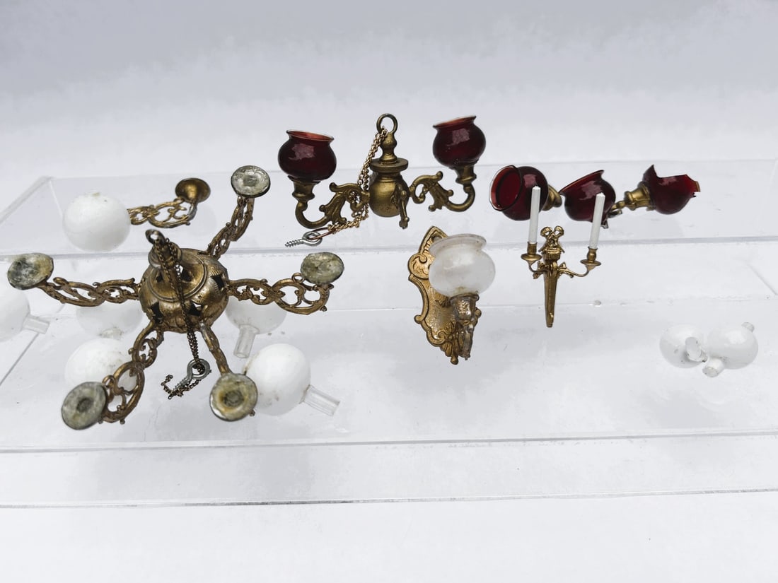 Antique Chandeliers with Red & White Glass Globes with German Sconce (1 of 8)