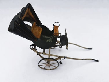 1800's Antique Metal Rickshaw with Leather & Velvet Hood