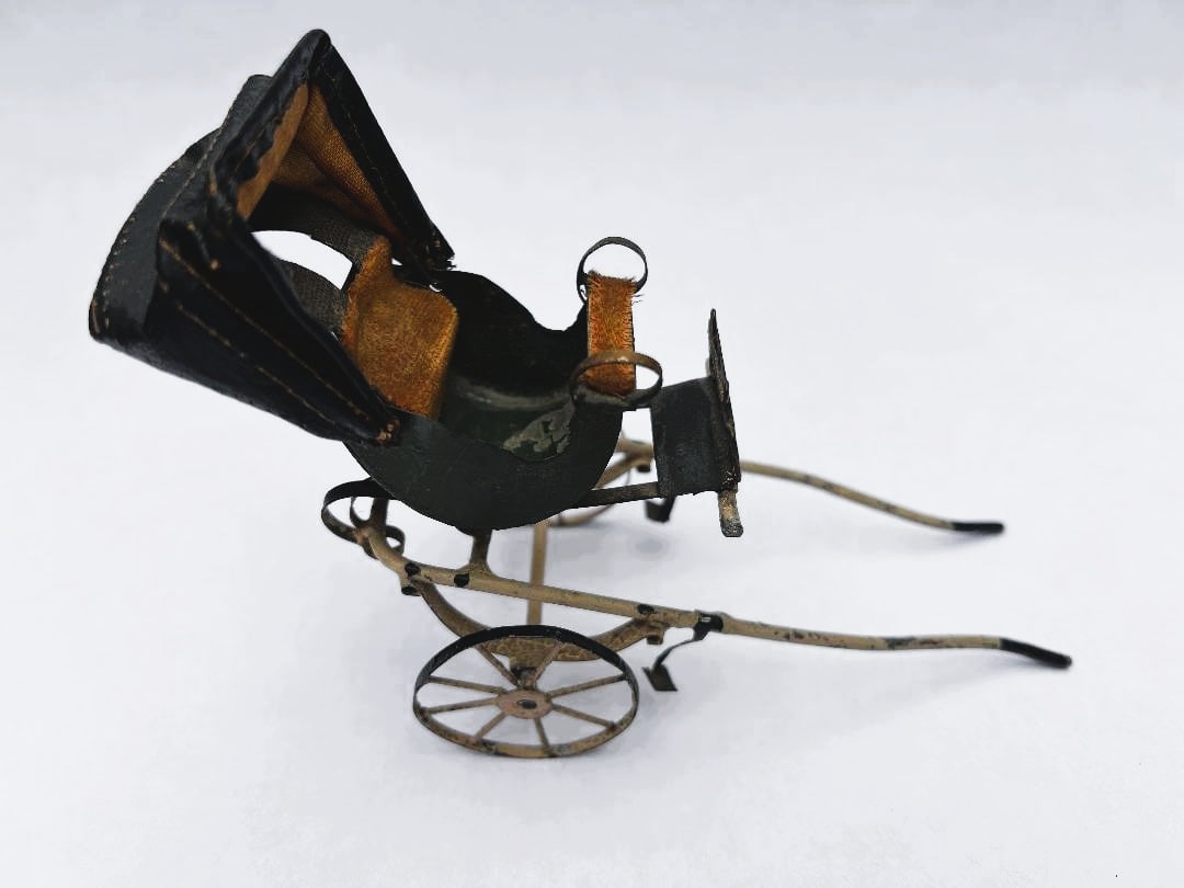 1800's Antique Metal Rickshaw with Leather & Velvet Hood (1 of 7)