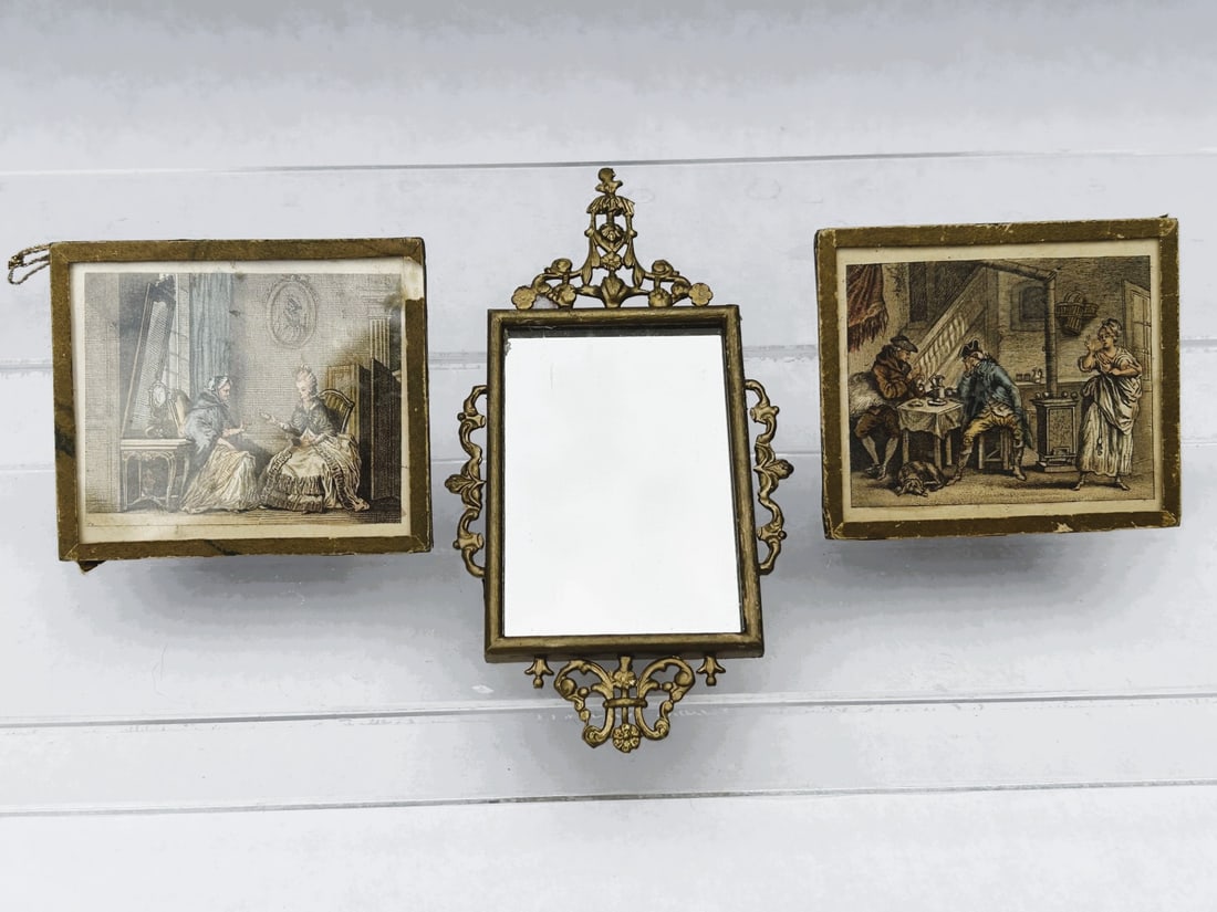 Antique Magic Lantern Glass Slides & Antique Ornate Metal Cast Mirror (1 of 5)