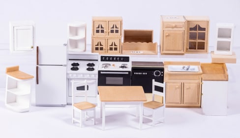 1/2" Half Inch Scale - Hand Crafted Kitchen by MR - White & Unfinished Pieces