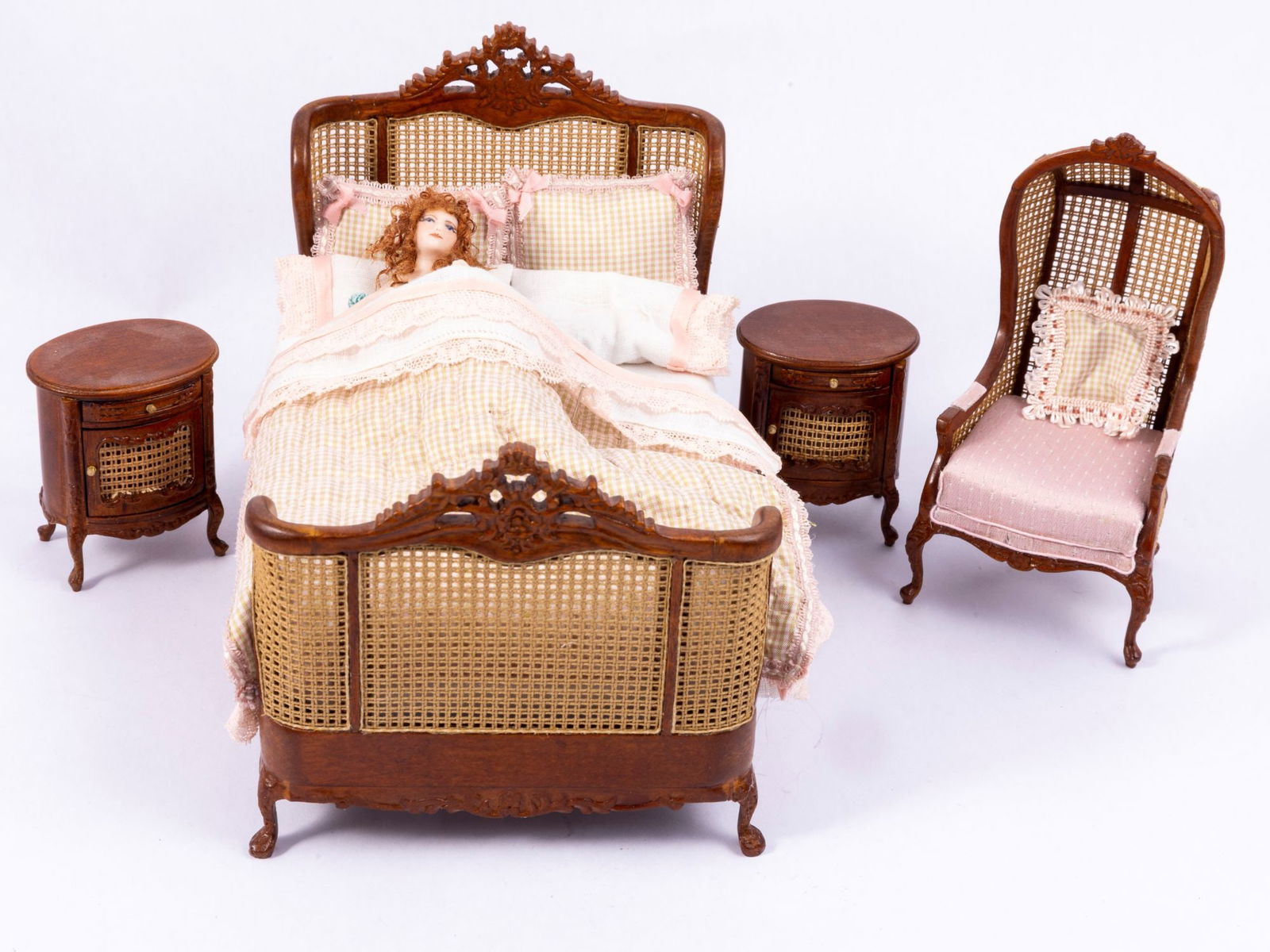 Bespaq Bedroom Set with Caning & Sleeping Doll in Bed