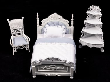 Single Bedroom Set in White with Rhea Strange Wicker Chair