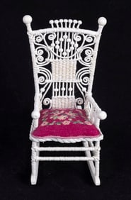 Rhea Strange Wicker Rocking Chair with Needlepoint Cushion