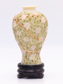 Vince Stapleton Pink & Green Floral & Vine Vase.