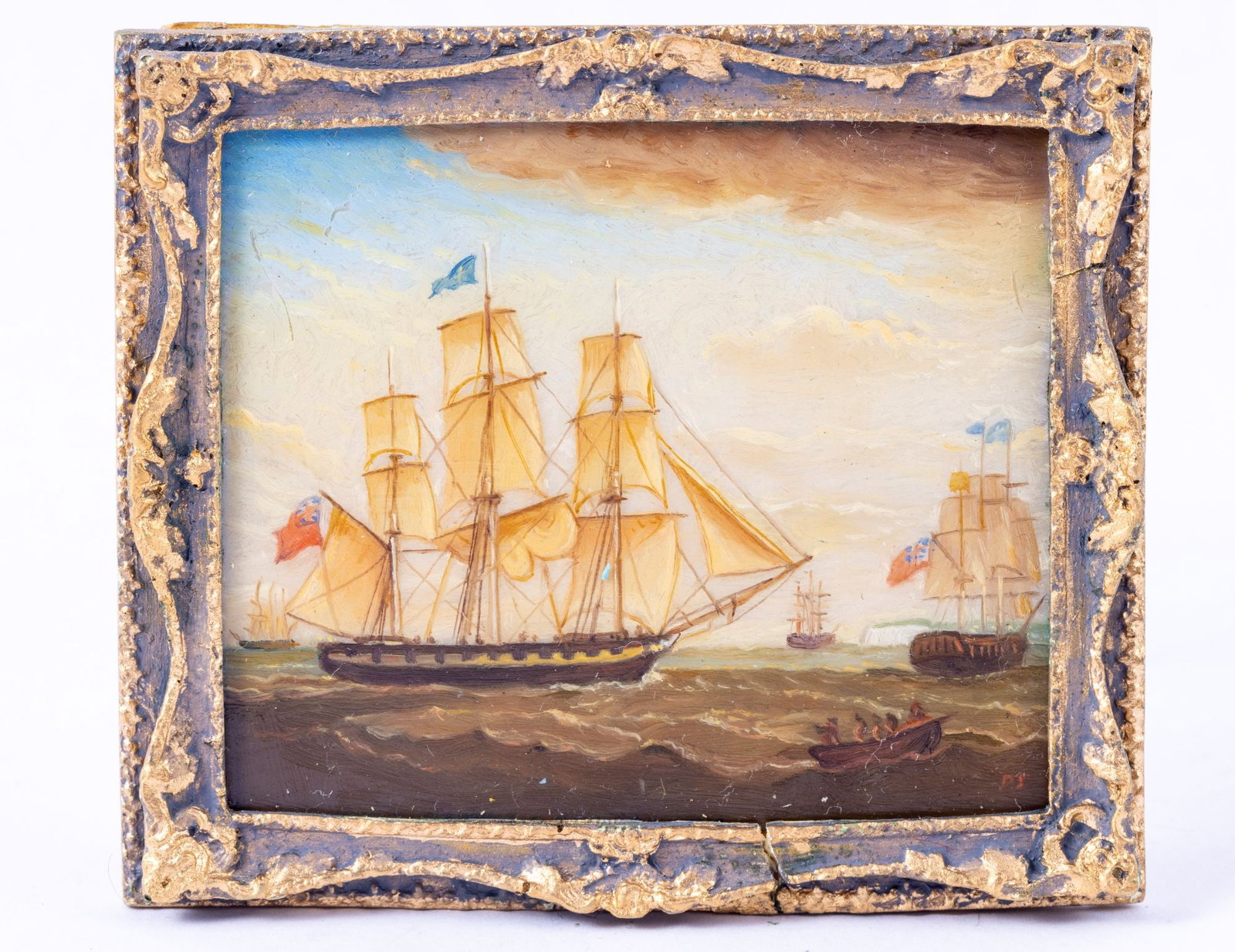 Paul Saltarelli - The Frigate "Medina", off the Coast of Dover: Paul Saltarelli - The Frigate "Medina", off the coast of Dover, England. 1832 by Paul Saltarelli after Thomas Whitmore. Replica painting. Approximately measures: 3" x 2 5/8".
