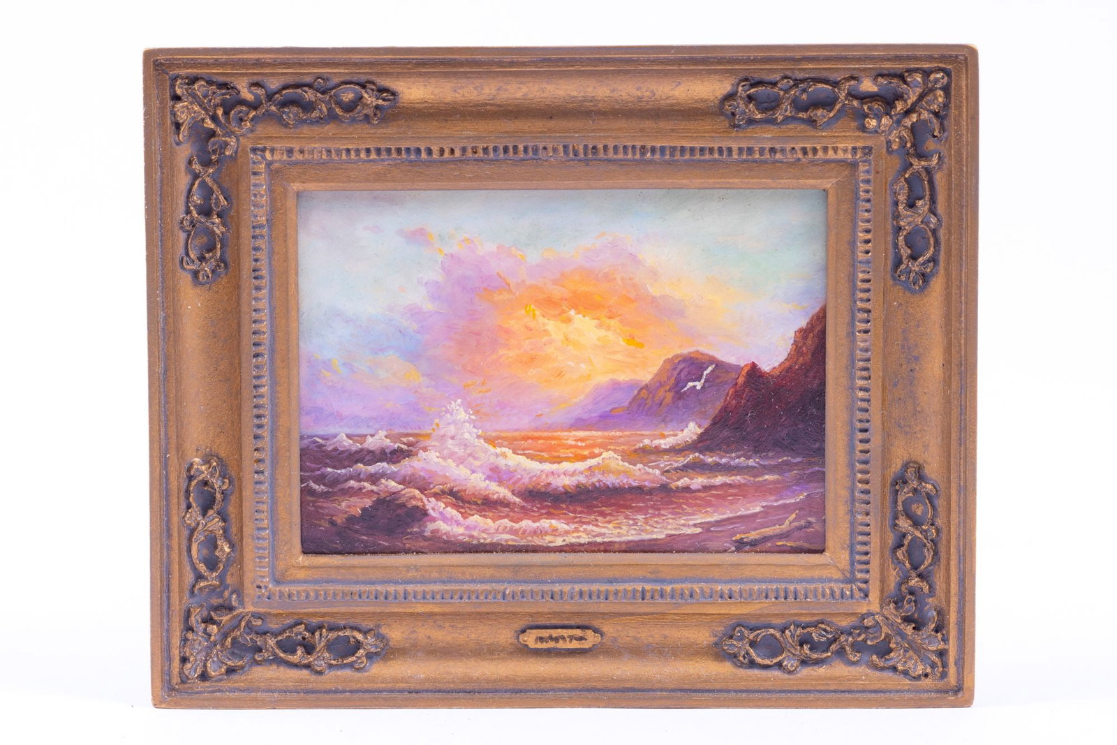 Paul Saltarelli - "Morning Waves" Painting: Paul Saltarelli - Morning Waves painting. Signed on the back. Approximately measures: 3 1/2" x 2 7/8".
