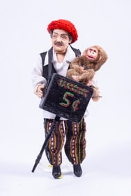 Hand Sculpted Doll Man Organ Grinder And Monkey