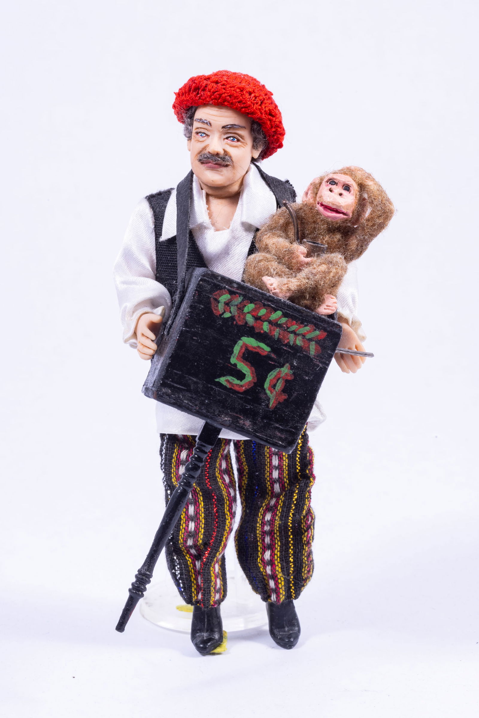 Hand Sculpted Doll Man Organ Grinder And Monkey (1 of 4)
