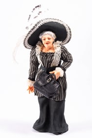 Sculpted Artisan Lady Doll With Striped Dress