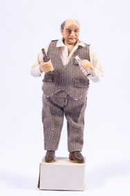 Sculpted Older Man Bartender Doll Holding Bottles