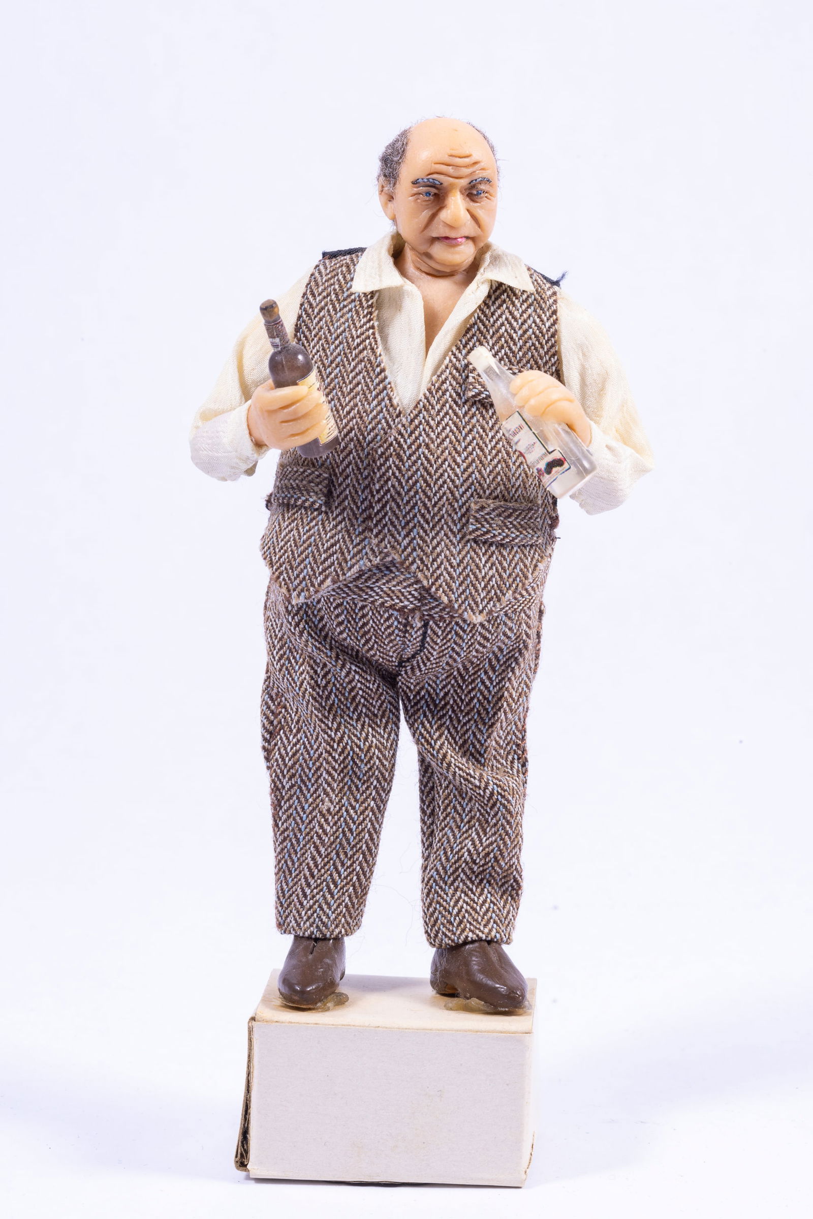 Sculpted Older Man Bartender Doll Holding Bottles (1 of 4)