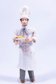 Male Chef Doll Holding Tray - Hand Sculpted