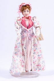 Twin Minis Hand Sculpted Lady Doll In Bonnet with Floral Dress