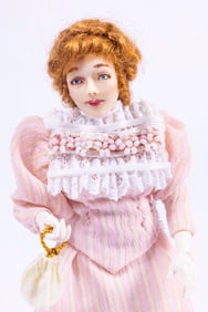 Twin Minis Female Doll In Pink Dress - Hand Sculpted