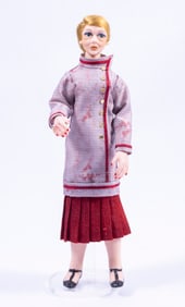 Doll In Purple Coat and Red Dress - 20's Themed Outfit