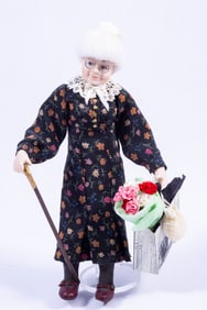 Older Lady with Shopping Bag & Cane