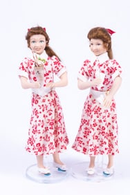 Young Girl Twin Dolls Made of Porcelain