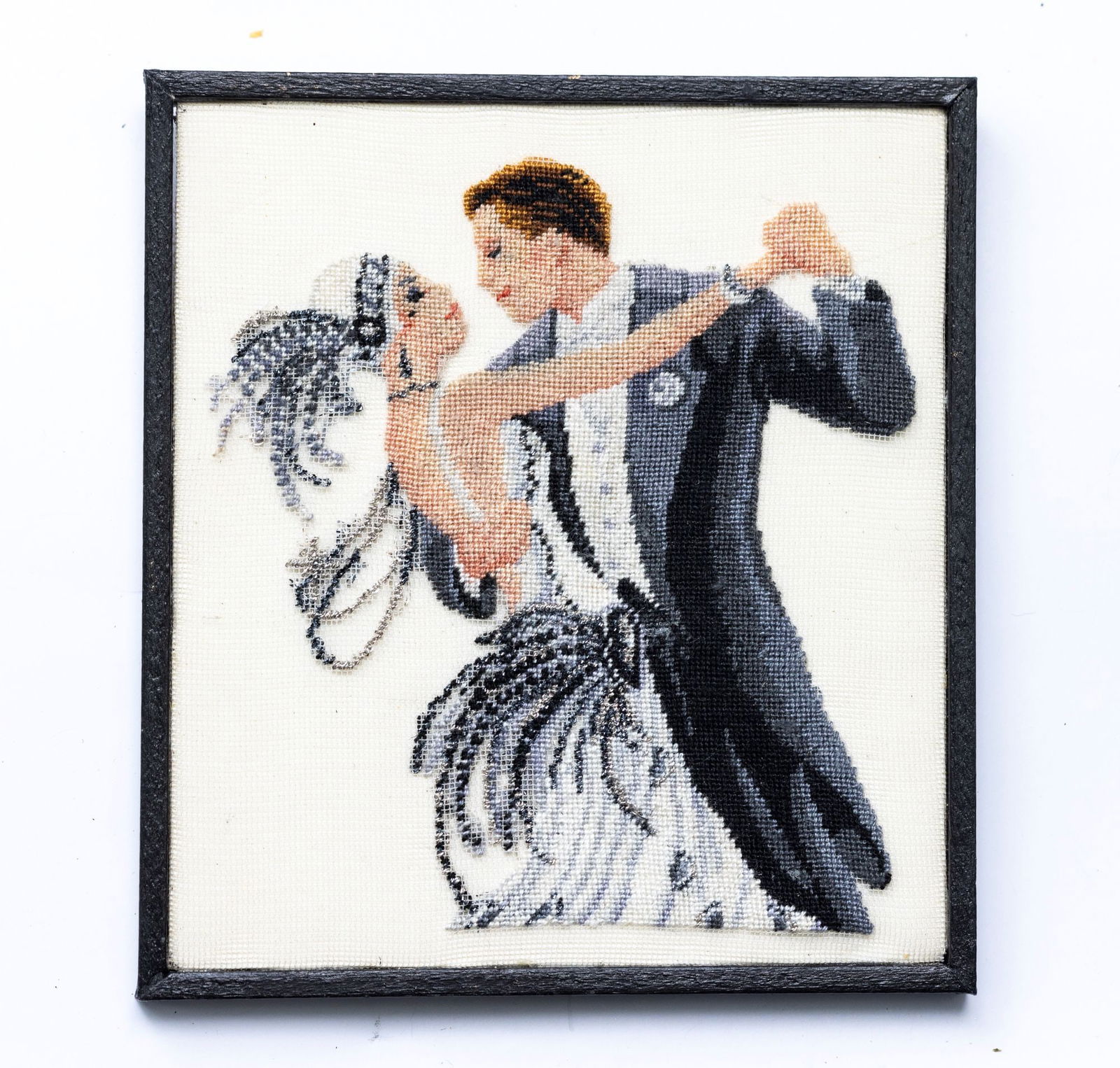Terrific Art Deco Petit Point Wall Hanging of Couple Dancing (1 of 1)
