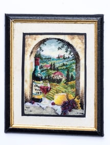 Framed Petit Point Picture of Tuscan Scene