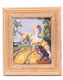 Framed Needlepoint of Young Woman