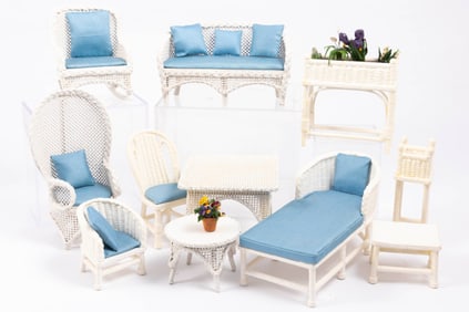 White Wicker Set 11 Pieces, Vintage