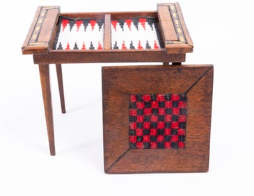 Signed Inlay Chess Board with Needlepoint by Edward Acevedo