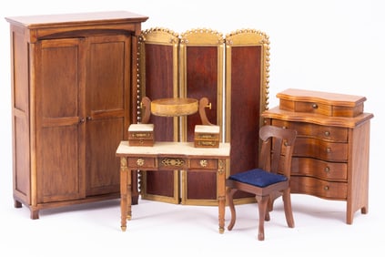 Hand Made Furniture with Serpentine Chest, Wardrobe, Screen & Table with Chair