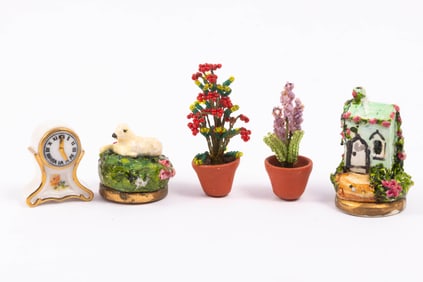 1980's Vintage Accessories with Beaded Plants/Flowers, Porcelain Clock & More