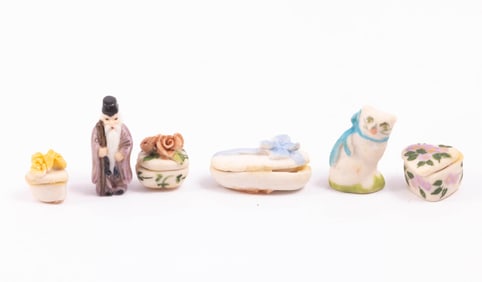 Porcelain Trinket Boxes with Tiny Figurines Assortment