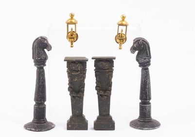 Outdooor Horse Head Pillars with Brass Coach Lamps