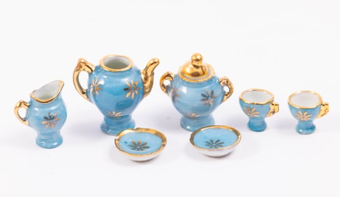 Blue Porcelain Tea Service with Gold Trim - Slightly Larger Scale