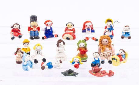 Handmade & Painted Dolls Assortment, Big Variety with Tiny Tea Sets