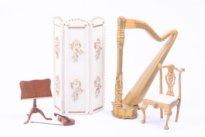 Musical Lot with Handmade Harp & Violin